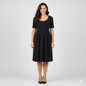 James Perse LA Knit Dress Medium Empire Waist Scoop Neck Short Sleeve Knee Black